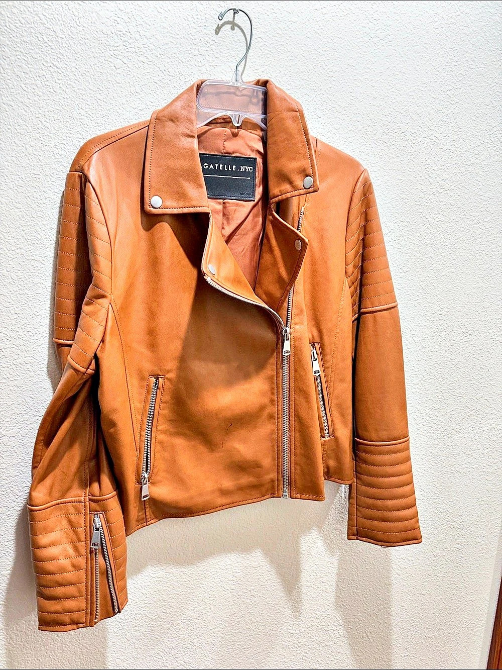 Darker Brown Moto Jacket with silver zippers and snaps, NEW.